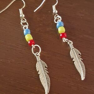 Handmade Beaded Boho Feather Earrings